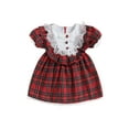thumbnail image 1 of xiaxaixu Robe d'Été à Carreaux pour Filles Tout-Petits Rouge Manches Courtes Bouton Dentelle Robe Princesse, 1 of 9