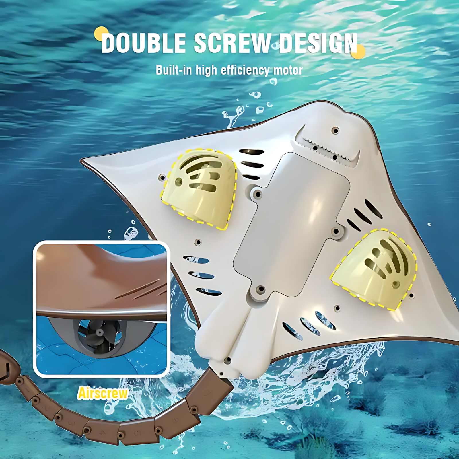 Unbranded Remote Control Boat, 2.4G RC Stingray Pool Toy for Kids Ages 6-12, Waterproof Underwater Glider with Dual Motors, Water Gift for Boys Girls