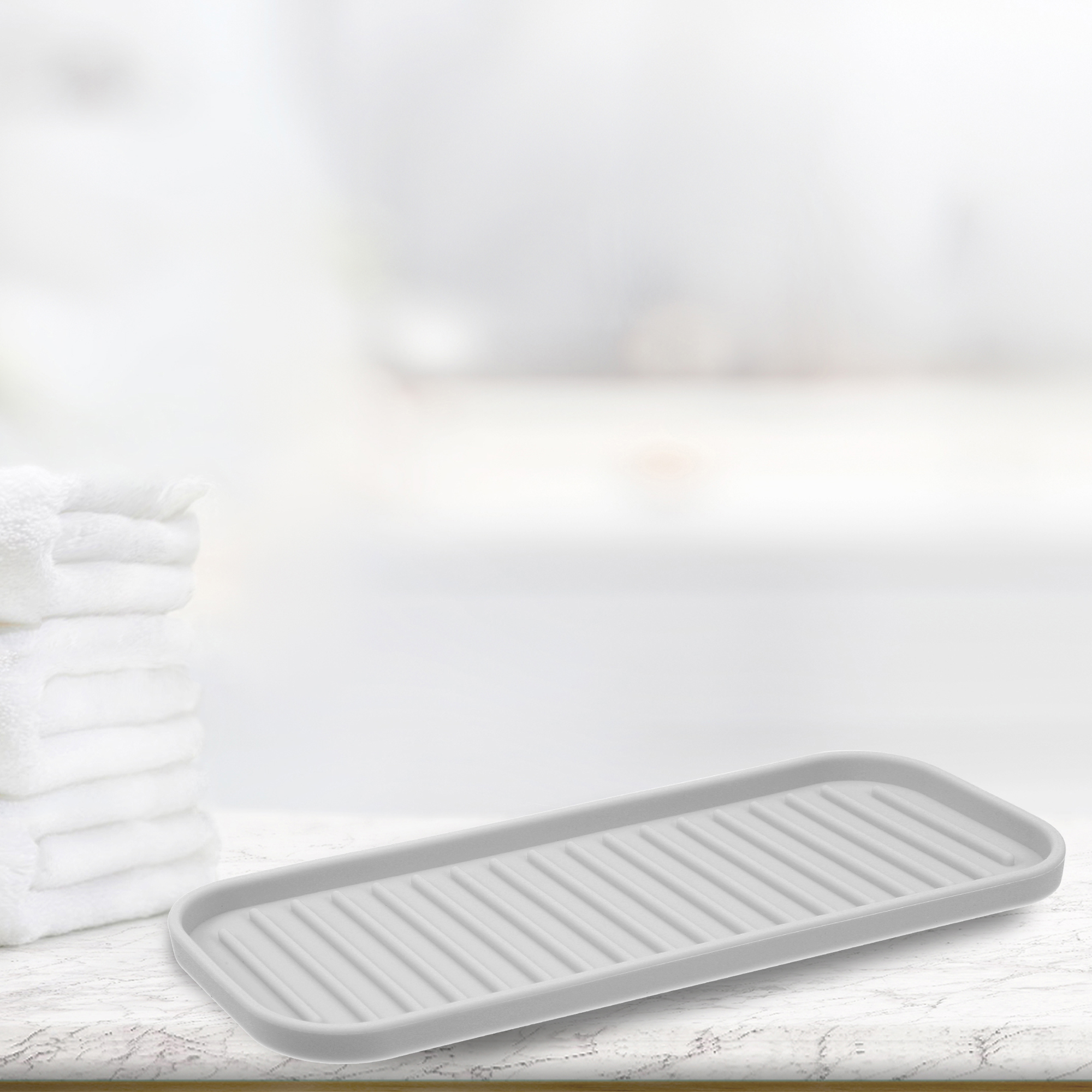 Unique Bargains Soap Dish Keep Soap Dry for Bathroom Kitchen Silicone Light Gray 23x9cm