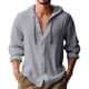thumbnail image 4 of Camisa casual de color sólido para hombre, cárdigan de algodón y lino con capucha y cordón, camiseta de playa holgada moderna y versátil, 4 of 4