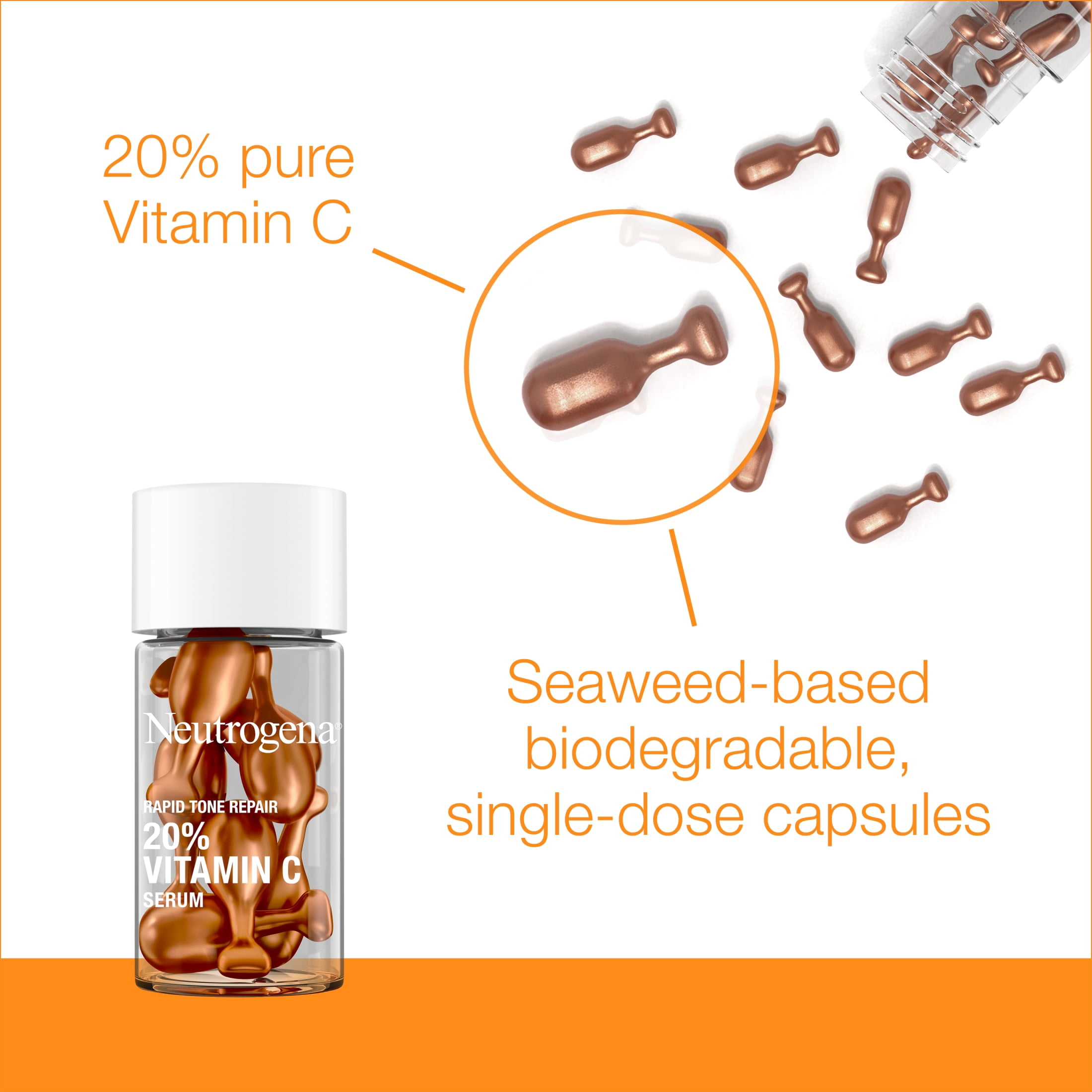Neutrogena Rapid Tone Repair 20% Vitamin C Face Serum Capsules, 7 Ct