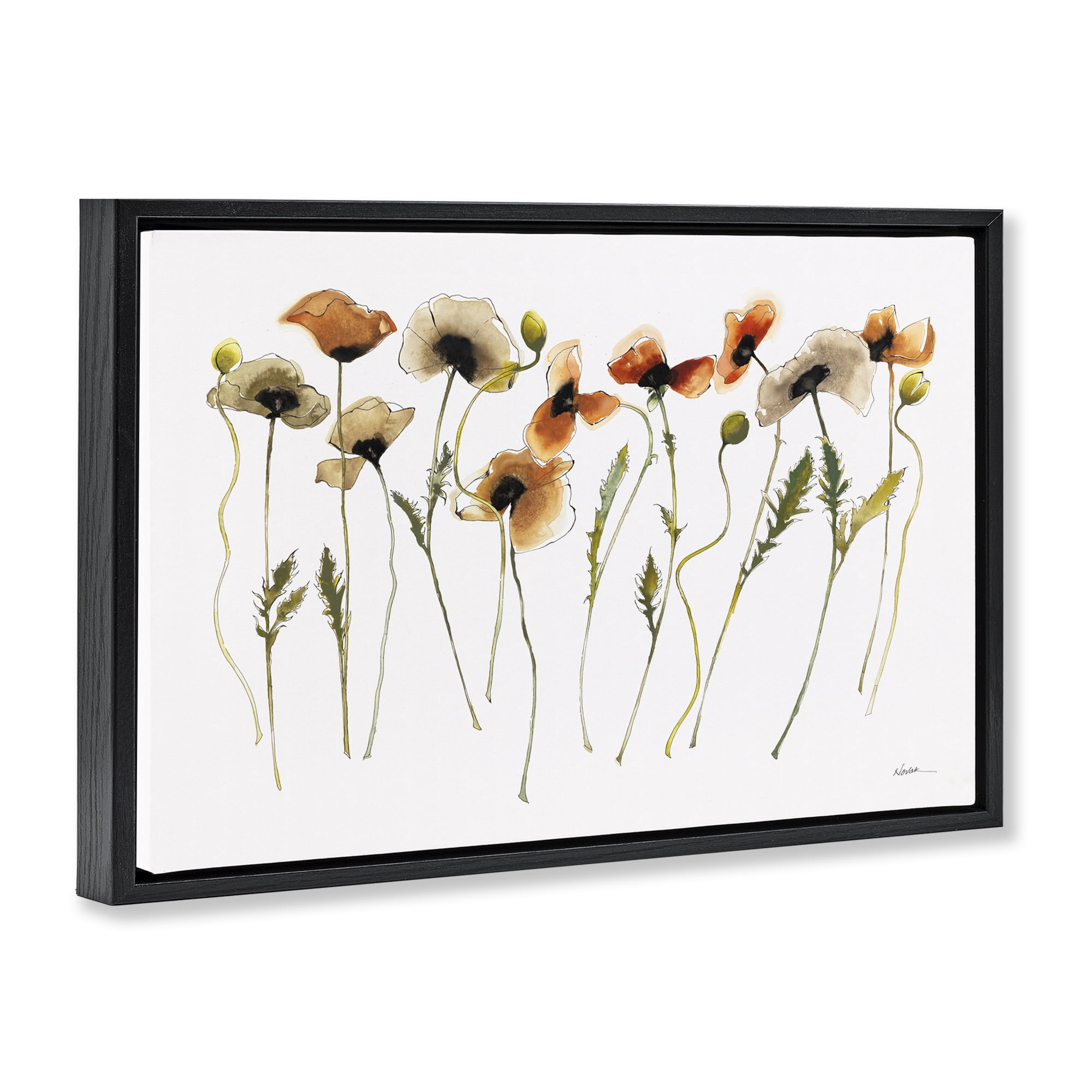 Stupell Industries Autumn Poppy Sprigs Botanical & Floral Painting Black Floater Framed Art Print Wall Art, 31 x 21