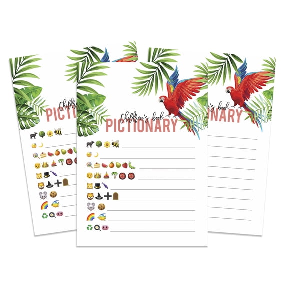 Inkdotpot Pack of 50, Girl Baby Shower Party Collection, Children Books Pictionary Baby Shower Party Games, Activities, Decorations, Tropical Leave & Flamingo Party Supplies