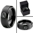 thumbnail image 4 of Tungsten Football Players Band Ring 8mm Men Women Comfort Fit Black Step Bevel Edge Brushed Polished, 4 of 4