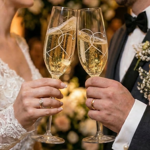 Fkszll Champagne Flute Bride and Groom Wedding Toasting Champagne Glasses Set of 2 Embellished with Crystal Wedding Engagement Christmas Present for Couple