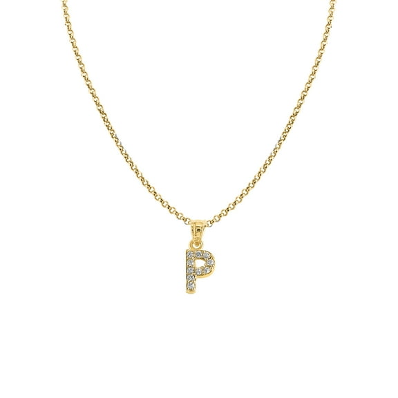 Genuine 14k Yellow Gold 0.59" Cubic Zirconia CZ Initial Letter P Pendant Necklace 16", 18", 20", 22" Trendy Charm Initial Necklaces for Women