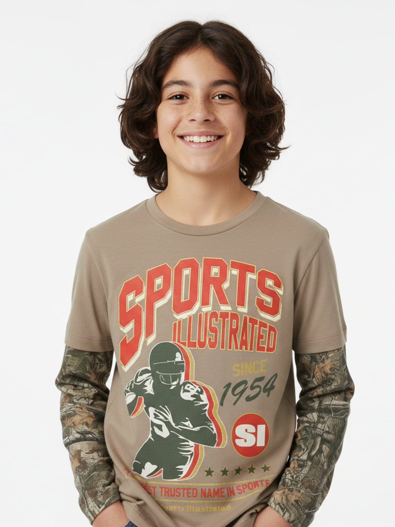 Sports Illustrated, Boys' Graphic Waffle Knit Long Sleeve 2Fer, Sizes 4-18