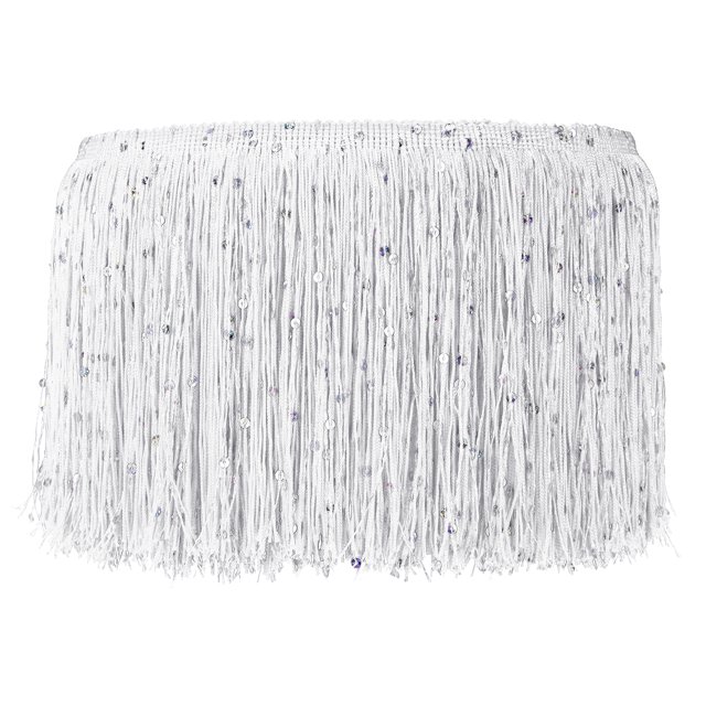Uxcell Franges à Sequins, Franges à Pompons pour Couture de Robe Latine, Blanc, 5 Yards x 6 Po
