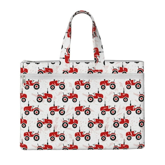 Zeuib Red Wheeled Tractors Print Canvas Work Bags,Laptop Tote Bag,Handbag Briefcase,Zipper File Bag,Documents/ Books/Tools/Storage Zip Pouch