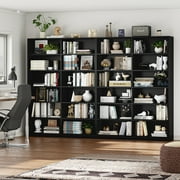 Homfa 74.3” Double Wide 6-Tier Bookcase, Extra Large Wooden Freestanding Display Bookshelf for Home Office Living Room, Black
