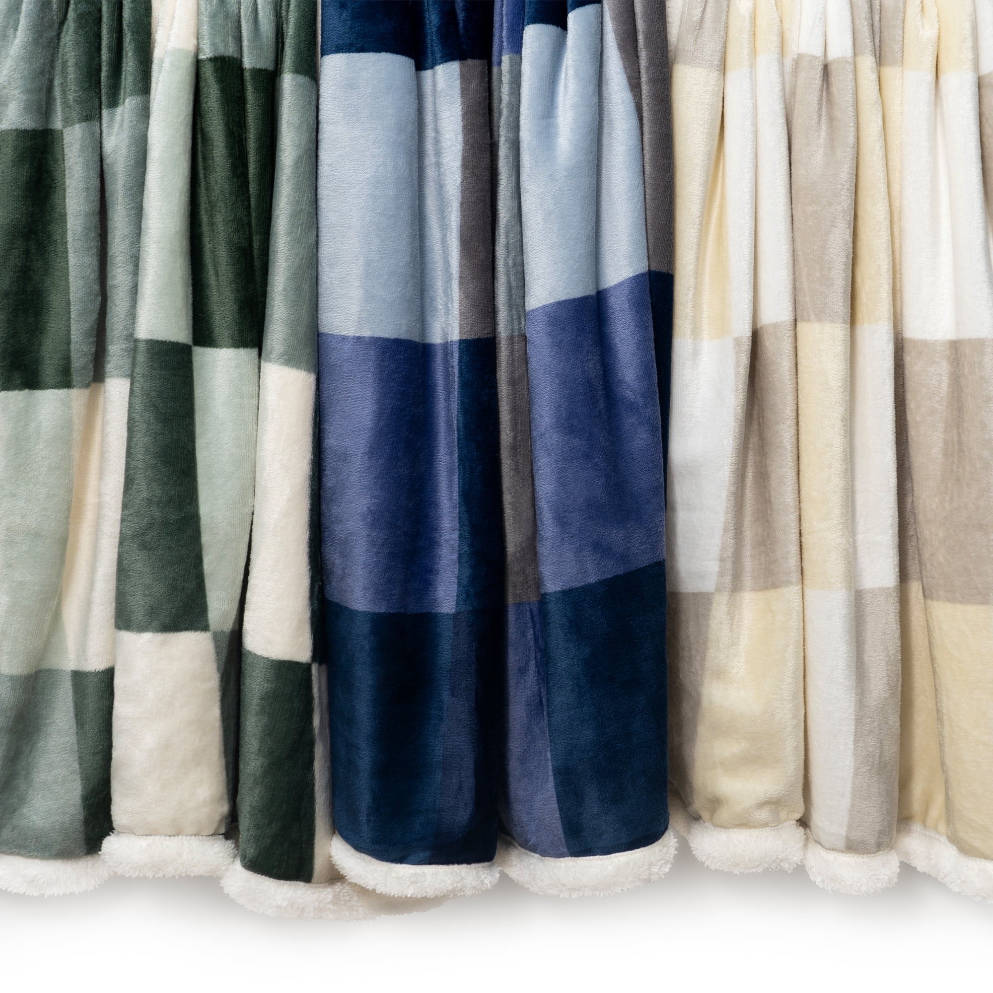 Americanflat - Fleece and Sherpa Throw Blanket - Oversize Plaid - 50x60 Inch - White
