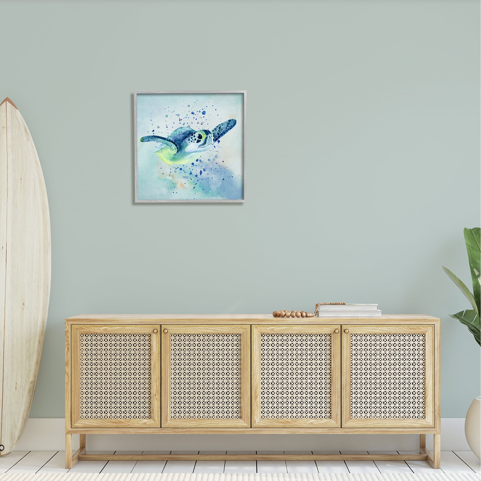 Stupell Sea Turtle Underwater Bubbles Splash Landscape Painting Gray Framed Art Print Wall Art