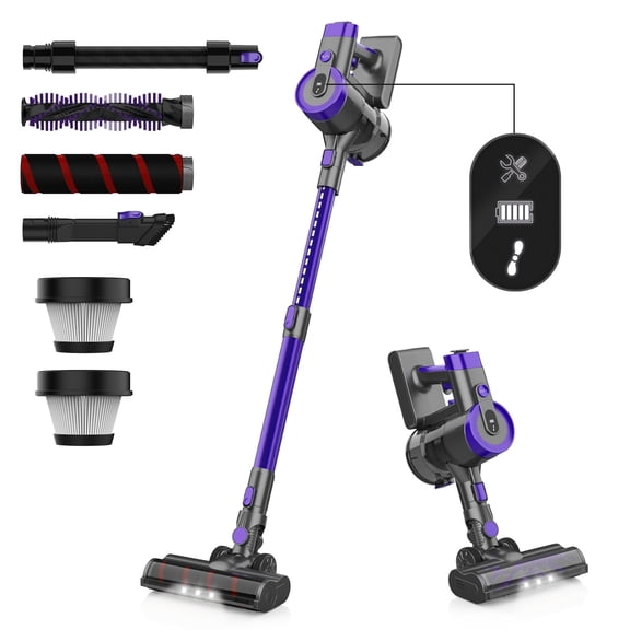 Cordless Vacuum Cleaner, 350W 30Kpa 45 Mins Runtime Powerful Stick Vacuum, 6 in 1 Handheld Vacuum for Home Pet Hair Carpet Hard Floor V90 (Purple)