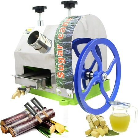 INTBUYING Manual Sugarcane Juicer Sugarcane Press Machine Sugarcane Juice Extractor W/3 Rollers for Sugar Cane Squeezer Juicer Machine 2 Paring Knives Stainless Steel Filter Faucet Handwheel