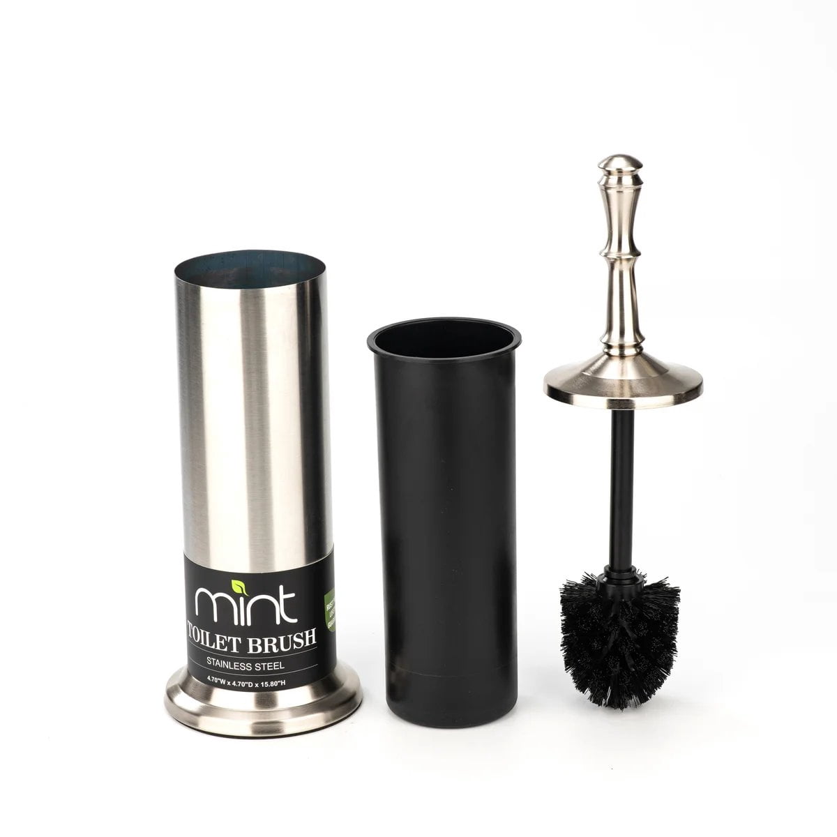 J&V TEXTILES Indsutrial Toilet Brush, Toilet Bowl Brush with Extra Long Handle Durable Bristles Toilet Scrubber and Covered Holder for Toilet Brush Set Brished Satin Nickel