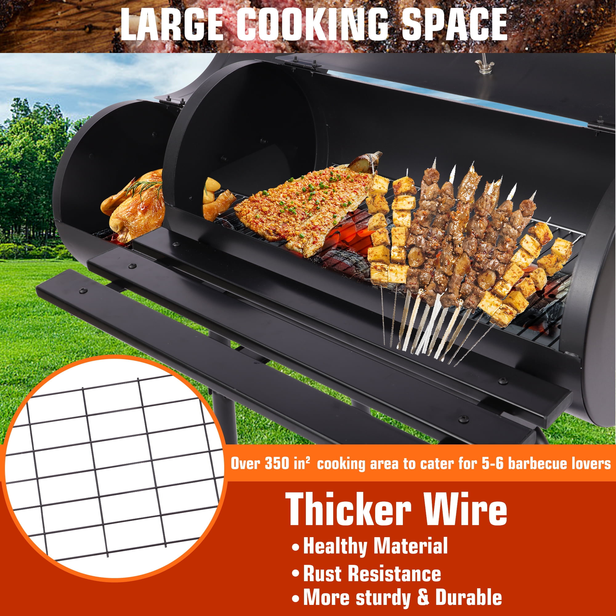 YouLoveIt 26" Charcoal Mini Barrel Grill, Side Shelf
