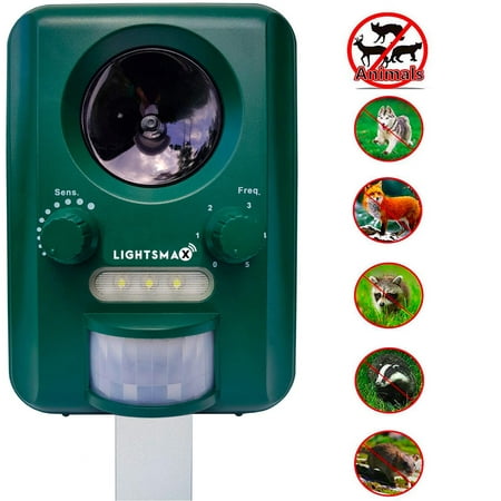 LIGHTSMAX Solar Ultrasonic Animal Repeller, Waterproof Solar Animal Repeller Rodent and Pest Repeller Cats, Dogs, Mice, Squirrel Repellent, Motion Activated with Flashing LED