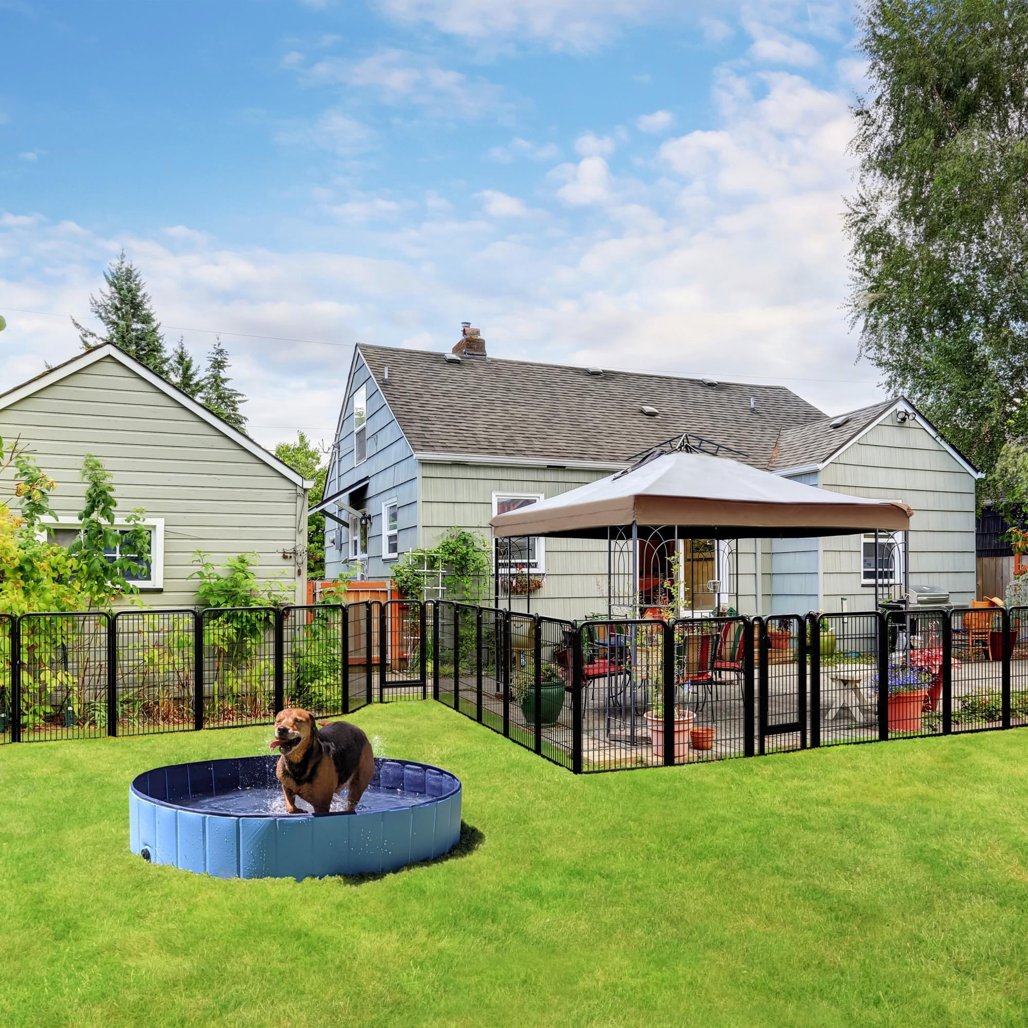 Alden Design 39.5″ H 24 Panels Dog Playpen with Door, Black