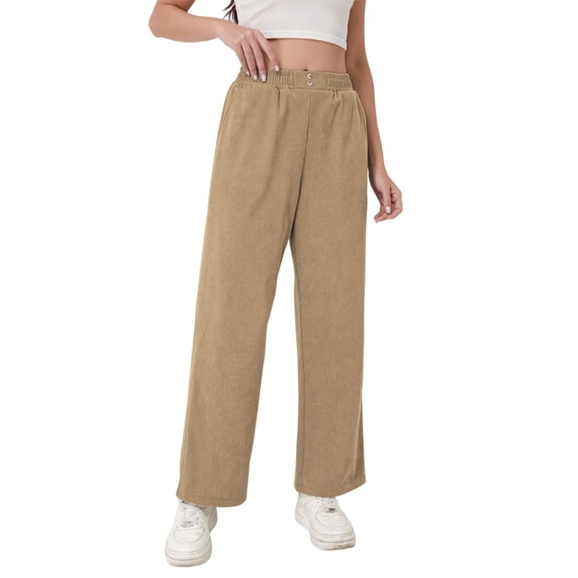 TaTaai Women's Casual Solid Corduroy Long Pants Elastic Waist Sweatpants with Pockets Soft Thick Fabric Daily Wear Trousers Gift