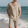 thumbnail image 6 of Xzbqbs Mens 2 Pieces Linen Set Casual Henley Shirts Short Sleeve Matching Elastic Waist Drawstring Shorts Summer Beach Yoga Outfits, 6 of 7