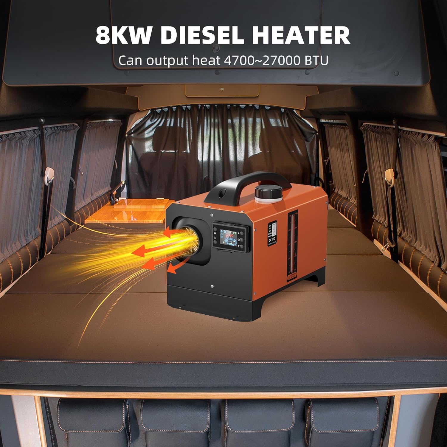 Diesel Heater 12V 8kw, All in One Portable Diesel Heater with 5L Fuel Tank, Remote Control & LCD Monitor, Fast Heating Parking Heater for Car RV Truck Tent Garage Camper