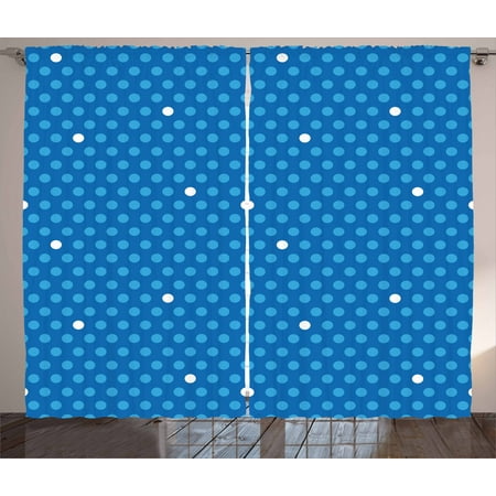 Bold Dot (Blue Curtains 2 Panels Set, Bold Polka Dots in Blue and White Colors Cute Fun Retro Style Kids Design, Window Drapes for Living Room Bedroom, 108W X 108L Inches, Blue)