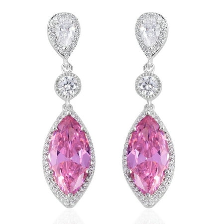 - Cubic Zircon Pink White Cubic Zirconia CZ Dangle Drop Earrings for Women Cttw 5.5 Jewelry Gift