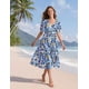 thumbnail image 3 of Vestido midi YESNO de verano con estampado floral con cuello en V y manga abullonada S EVX CR471B, 3 of 3