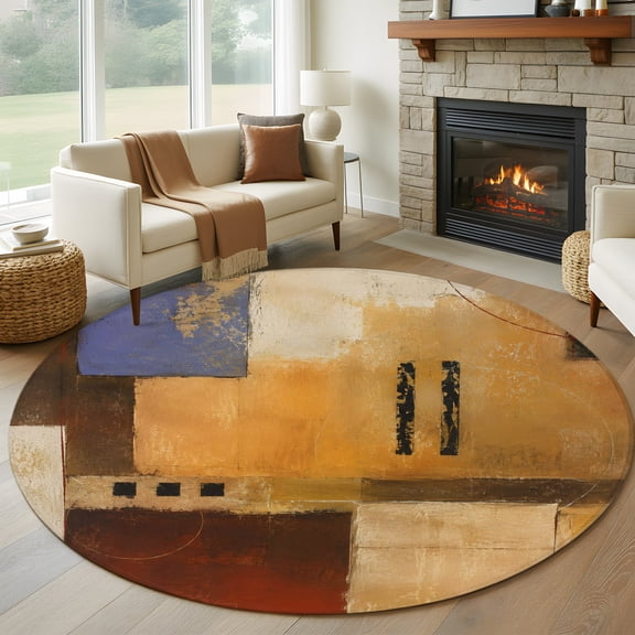 Colorful Geometric Round Area Rug 5ft, Farmhouse Abstract Chic Washable Non-Slip Circle Rugs for Bedroom Living Room Kitchen, Soft Low Pile Carpet for Dining Room Playroom Nursery