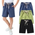 thumbnail image 2 of YunPes 3Pack Shorts for Toddler Boy Pull on Short Cotton Linen Elastic Waistband Boys Summer Active Shorts Pockets Drawstring Pants, 2 of 4