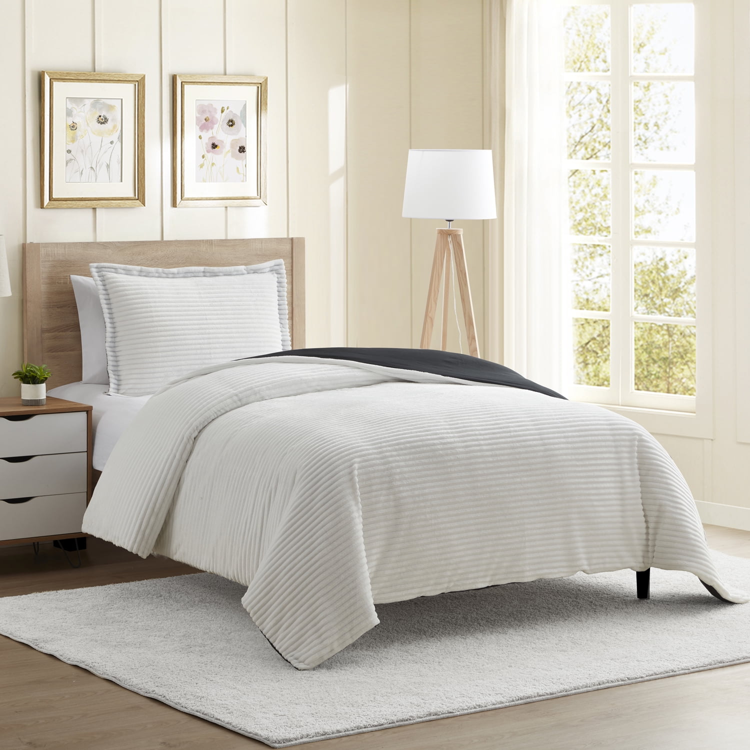 Clara Clark 2 Piece Reversible Duvet COVER Sheet & Sham Set, 100% Soft Microfiber Decorative Cut Plush Duvet COVER Twin, White & Black