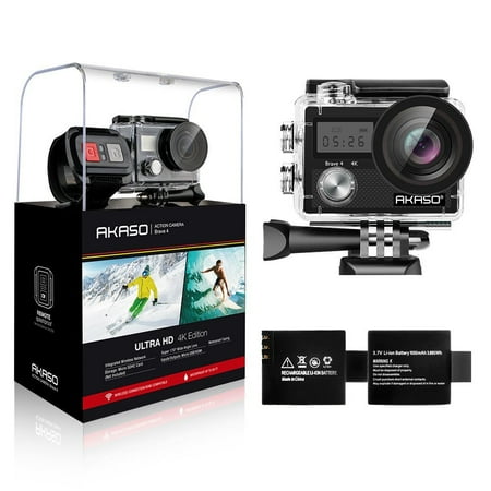 AKASO Brave 4 WiFi Action Camera 4K Sony Sensor Ultra HD 20MP Sports Camera EIS 30m Waterproof 170 Degree Wide Angle Remote Sports Camcorder & 1 Year Extended Warranty