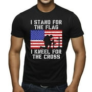 Men's I Stand for the Flag Kneel Cross Black T-Shirt 2X-Large Black