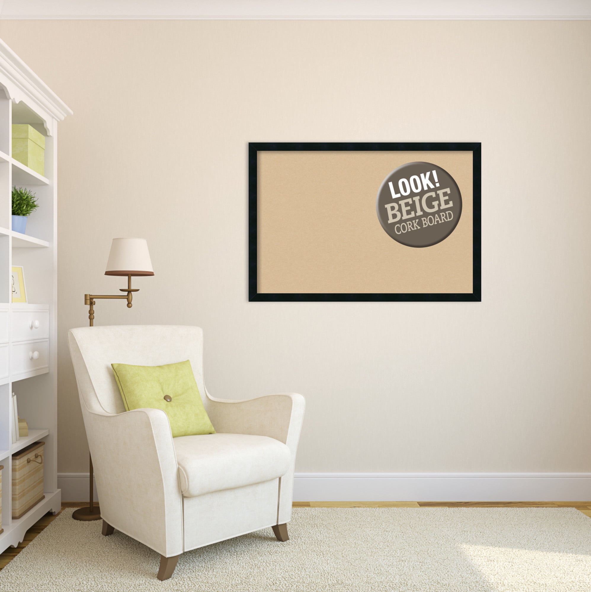 Amanti Art Black Cork Board Wood Framed Mezzanotte Black Bulletin Board 38 in. x 26 in.