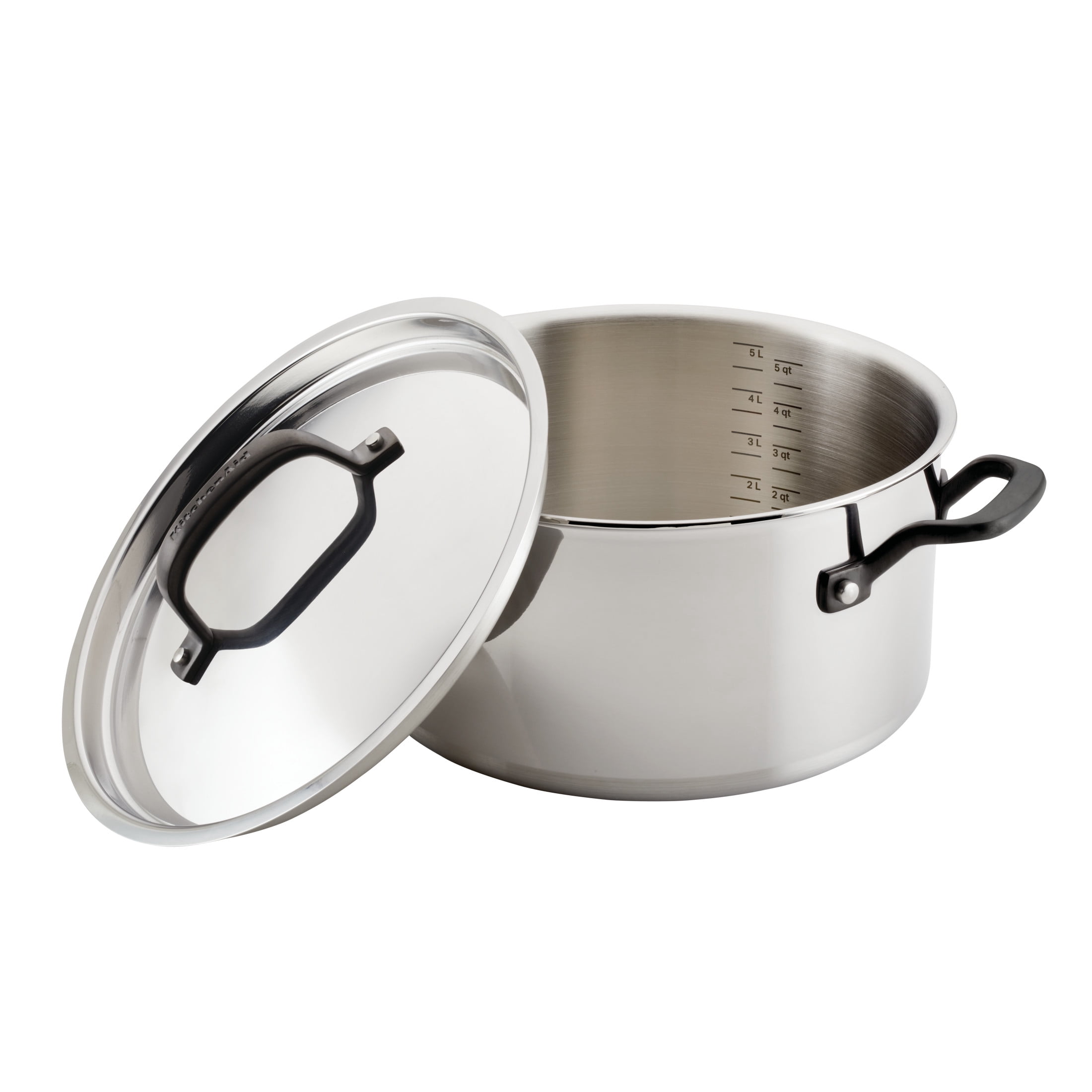 KitchenAid 5-Ply Clad 6 Quart Stainless Steel Induction Stockpot with Lid, Dishwasher Safe, Metal Utensil, Broiler and Oven Safe to 500°F, Polished Stainless Steel