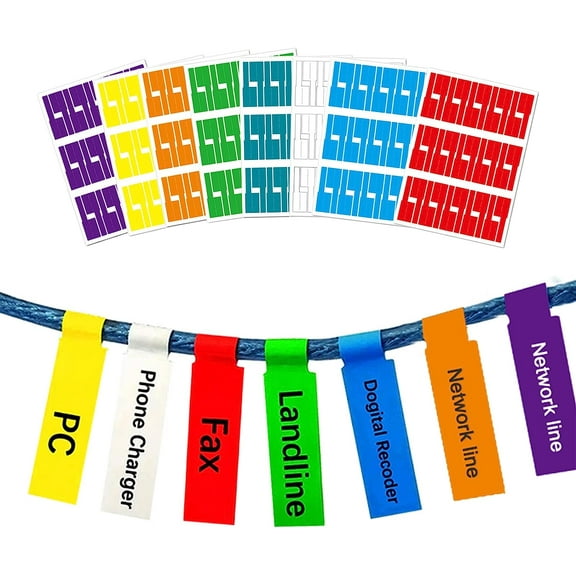 8 Colours 240 Pcs Cable Labels, ZYNERY Tear Resistant Self-Adhesive Cable Tags, Waterproof Wire Cord Label Cable Stickers for Marking & Organizing Cables in Office, Home, School (8 Sheets, 240 Pcs)