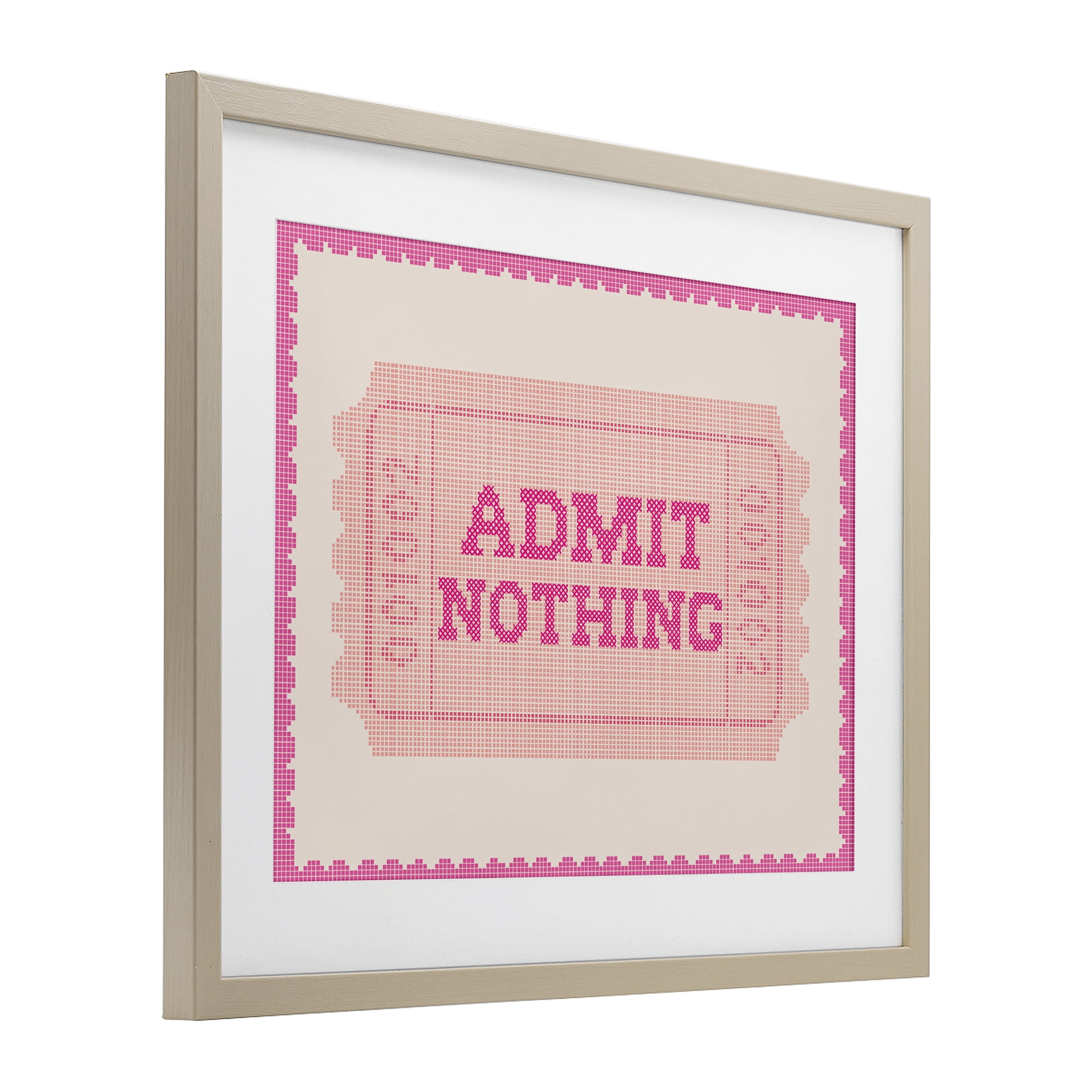 Stupell Industries Admit Nothing Retro Pink Ticket Birch Framed Print Under Glass, design by Lil' Rue