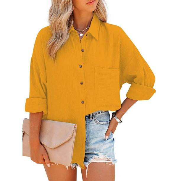 Women's Autumn Fashion Turndown Collar Short Sleeve Shirt Lace-Up