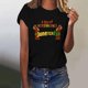 thumbnail image 2 of Tops de Manga Corta para las Mujeres de Ajuste Suelto, Día de la Independencia Negro Impreso, Cuello Redondo Suelto Superior, 2 of 4