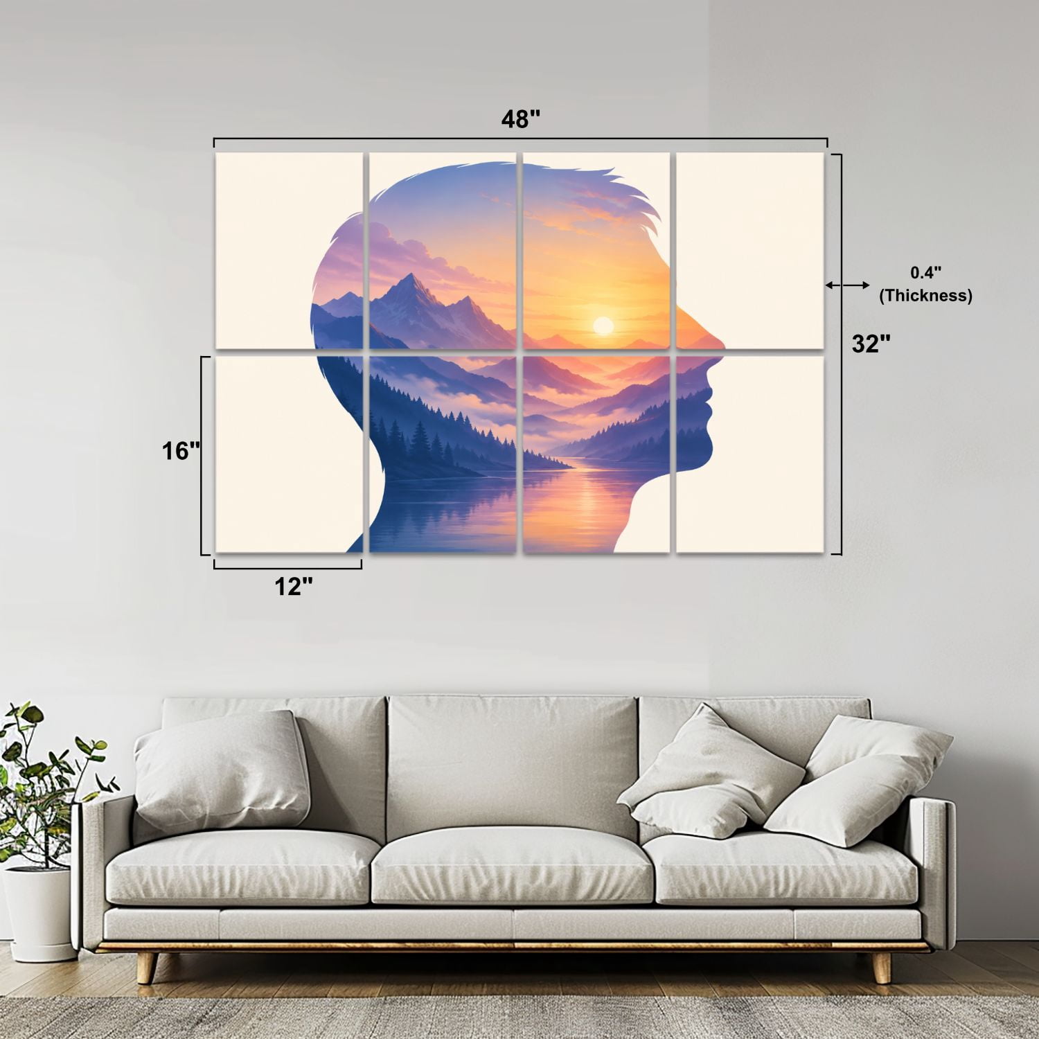 8 Pack Art Acoustic Panels Sound Absorbing Double Exposure Girl Portrait Landscape Decorative Soundproof Wall Panels Self Adhesive for Clinic Hospital 48"x32"
