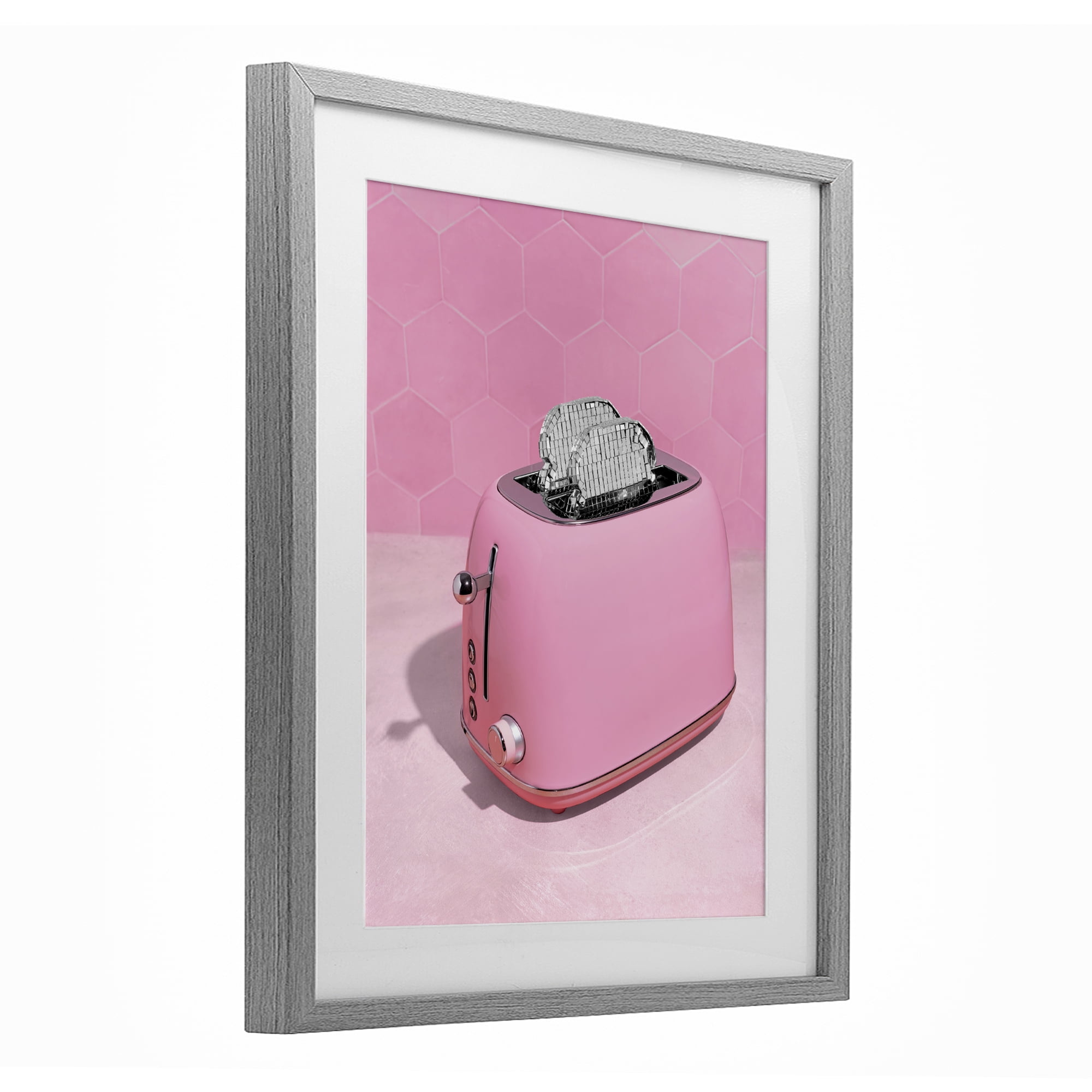 Stupell Industries Disco Toaster over Pink Gray Framed Print Under Glass, design by LISH Creative