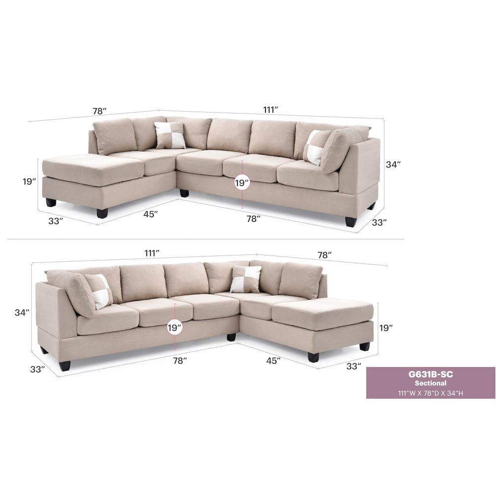 Glory Furniture Malone Sectional in Vanilla Color