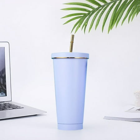 

Wozhidaose Water Bottles Double Layer Stainless Steel Portable Edged Insulation Cup Creative Straw Cup Durable Paint 500ML Water Bottle