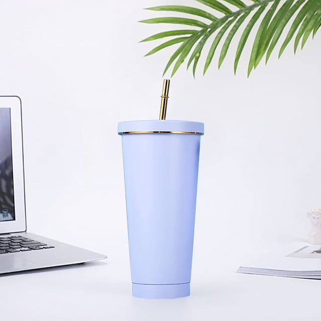 WIFKLSIIPG Double Layer Stainless Steel Portable Edged Insulation Cup Creative Straw Cup Durable Paint 500ML