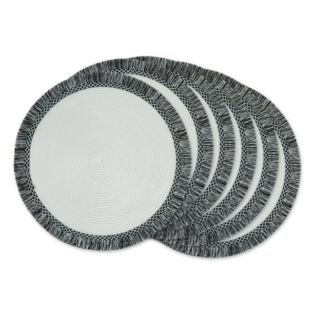 DII White And Black Round Fringed Placemat Set of 6 - Walmart.com