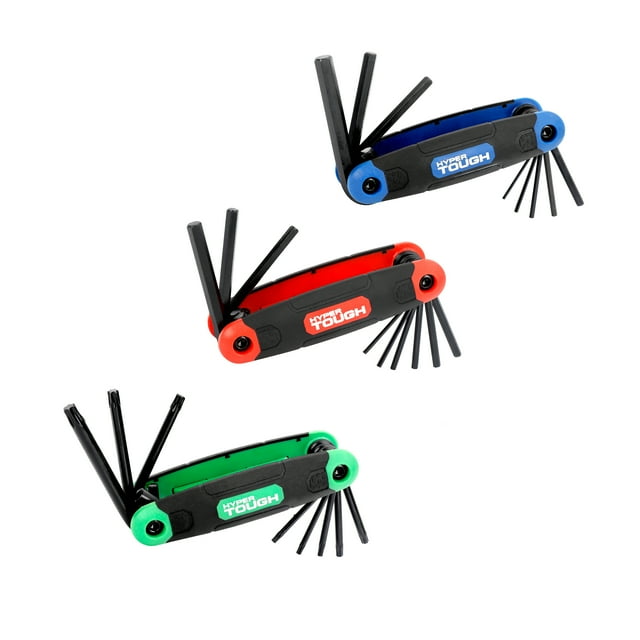 Hyper Tough 3-piece Folding Hex Key Set,Metric,SAE,Star Sizes