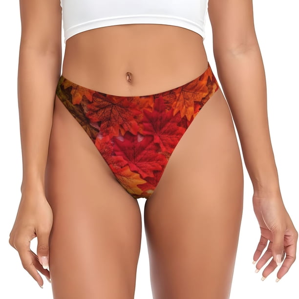 Fotbe Autumn Leaf Tanga Sin Costuras para Mujer con Estampado – Panties Invisibles, Transpirables y Cómodos para Uso Diario-Small