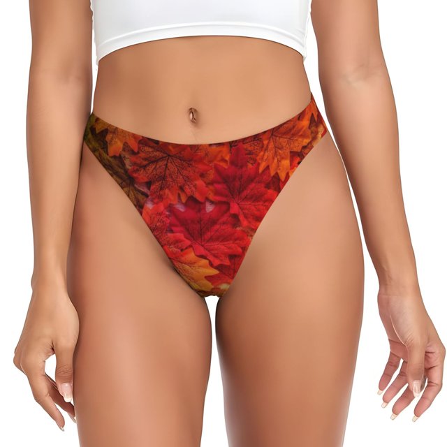 Fotbe Autumn Leaf Tanga Sin Costuras para Mujer con Estampado – Panties Invisibles, Transpirables y Cómodos para Uso Diario-Medium