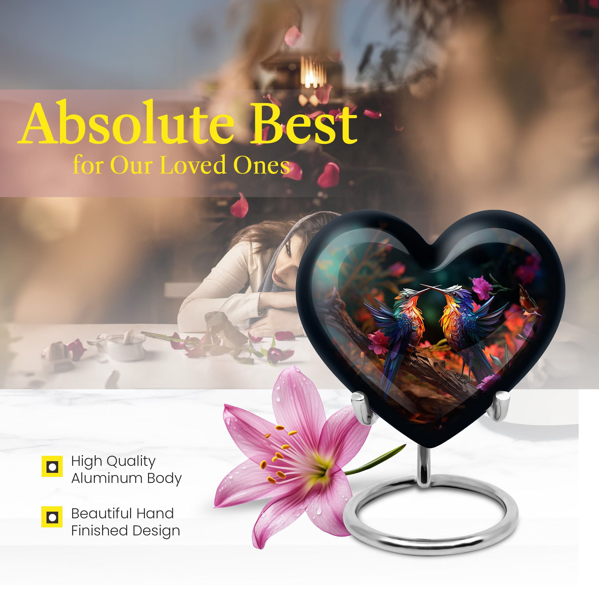 Hummingbird Urns For Human Ashes Adult, Heart Shaped Urn, Elegant Keepsake Urn, Mini Keepsake Urns For Ashes, Adult Urns For Human Ashes, Funeral Urns For Adult Ashes Men 3 Inch, 1 Pc