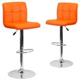 thumbnail image 1 of 2 pièces Tabouret de bar contemporain en vinyle orange matelassé à hauteur réglable avec base en chrome, 1 of 8